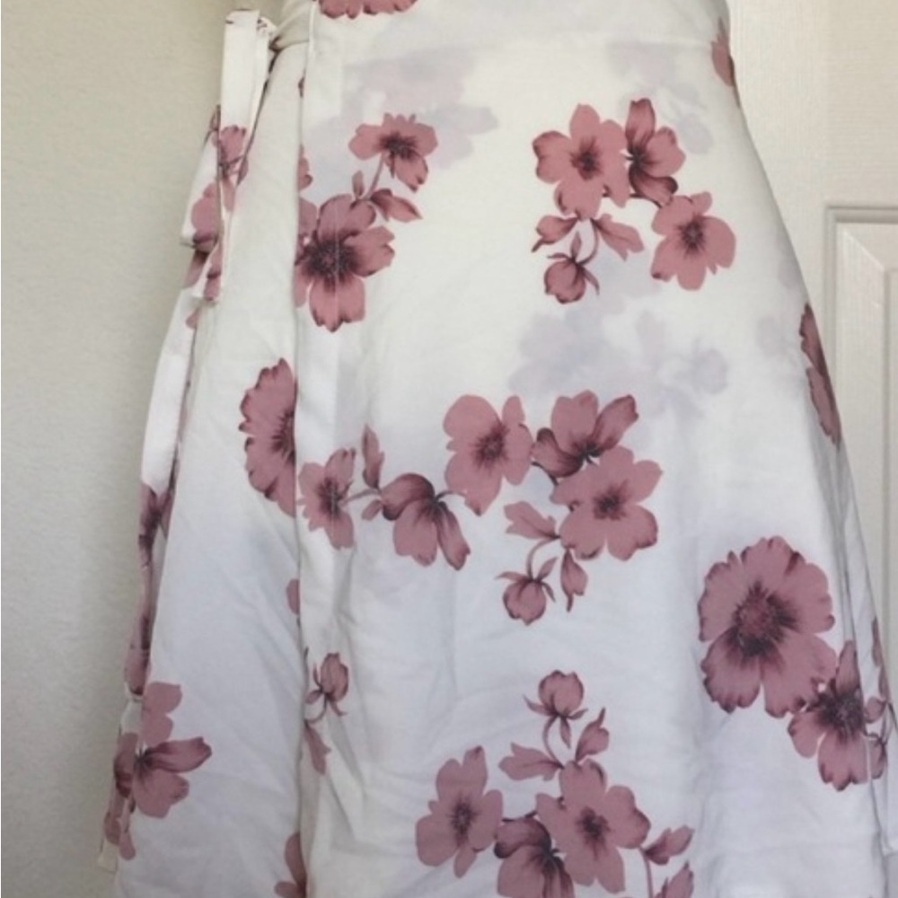 Brandy Melville White Floral Genevieve Skirt Cotton Blend Wrap Ballerina Style